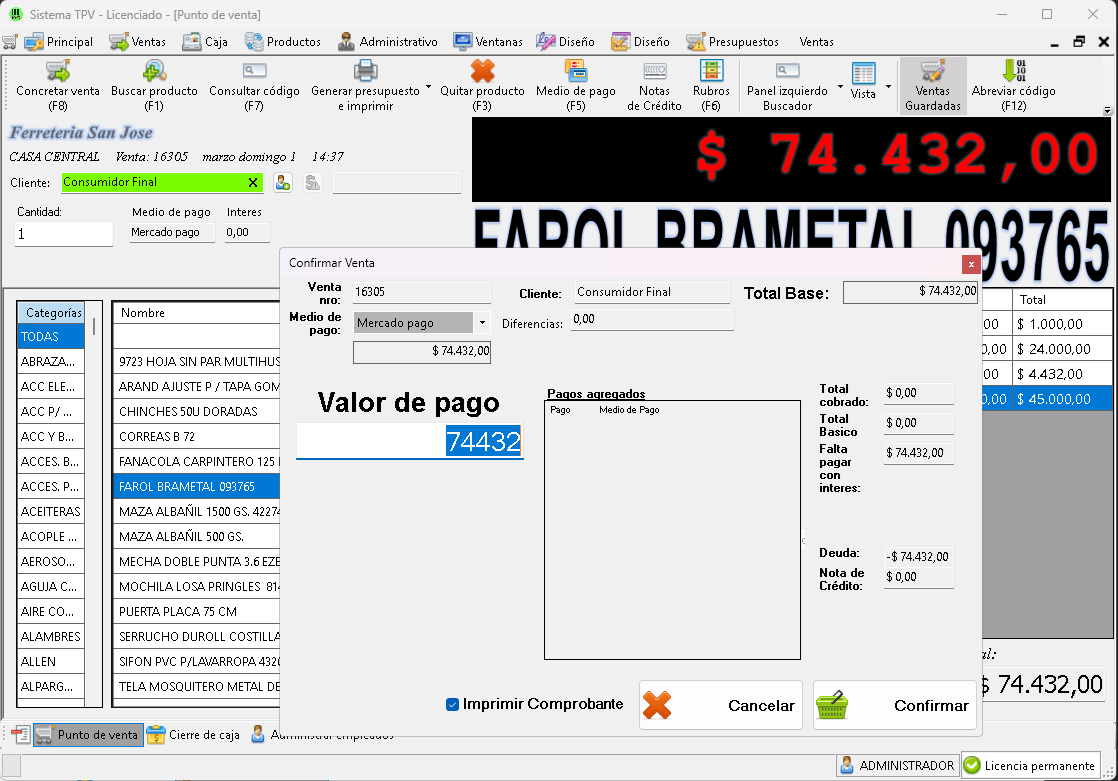Venta con comprobante